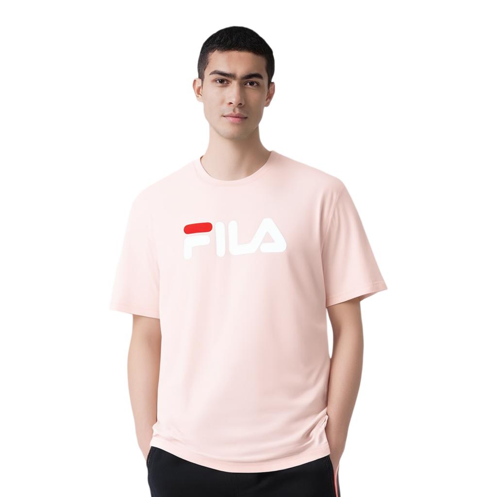 FILA Sports Leisure Large Logo Solid Color Cotton Printed Short Sleeve T-Shirt Unisex Tops Raspberry-Pink F51U228199FLP