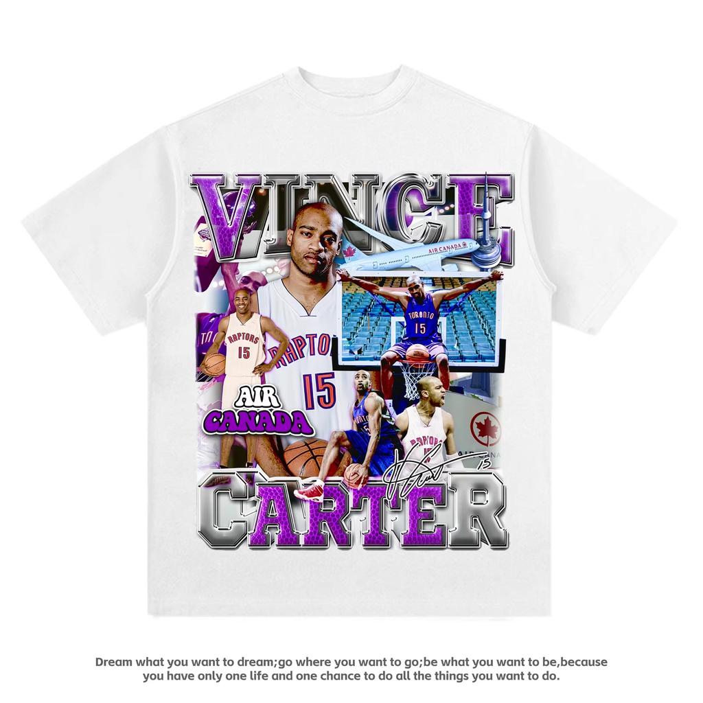 2025 Raptors Retro Dunk Wang Vince Carter Baumwoll Kurzarm T-Shirt Herren und Damen Amerikanischer Street Basketball Shooting