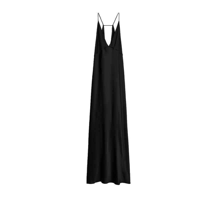 

Summer New Product Women s Clothes Sports Series Viscose Blended V Neck A- line Hem Length Dress 3270712 Black L