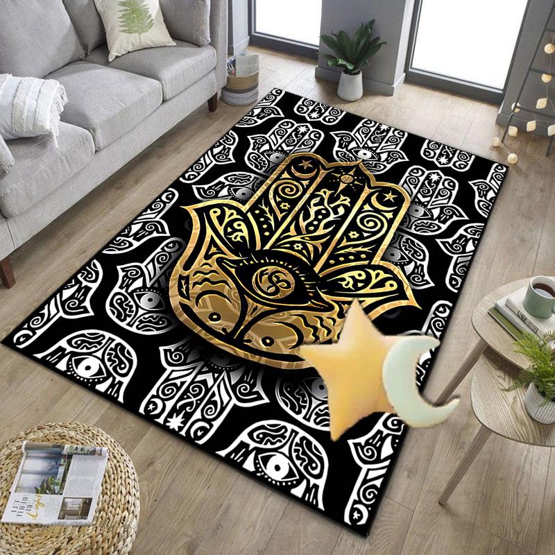 Golden Hamsa Symbol Office Rug Chair Mat, Entryway Carpet, Suitable for Front Door, Bedroom, Living Room, Desk, Holiday Gift