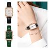 Wrist Quartz Analog Watch Square Green Black Leather Women Accessory Present