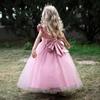 Flickor Prinsessa Balklänning Elegant Fladdermusärm Pärlnät Formell Klänning Bröllopsfest Rosett Tutukjol