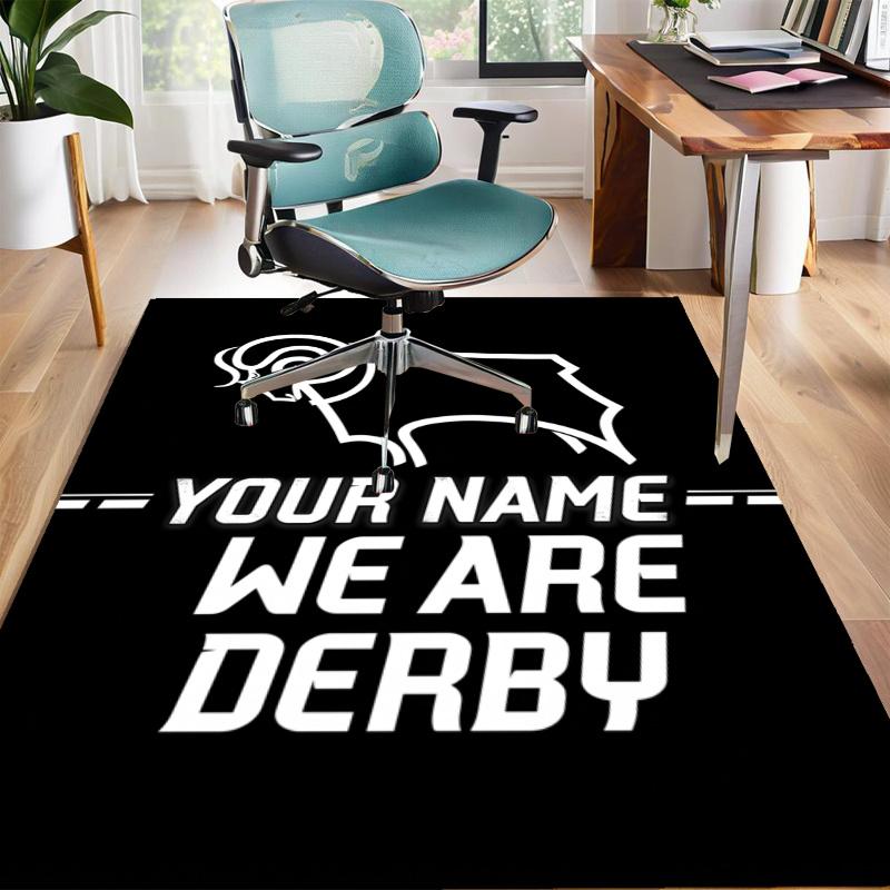 Derby County F.C. Design Area Rug Personalized Name- Non-Slip, Soft & Cozy Floor Mat for Living Room, Office - Indoor/Outdoor Carpet