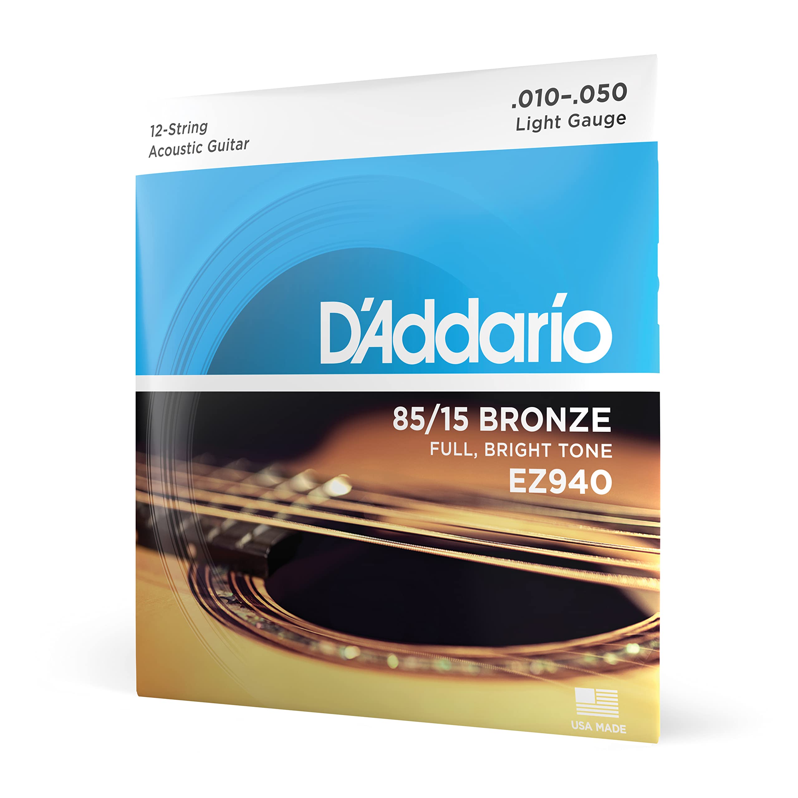 

Струны для акустической гитары D Addario, 8515 American Bronze, Light, 12-струнные, .010-.050, EZ940