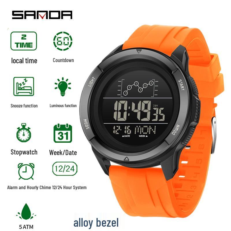 Sanda Multifunctional Digital Watch: Single Display, Alarm, Large Dial, Waterproof Sports Watch for Students.