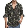 Rock & Roll Motif Long Sleeve Shirt, Cool Casual Button-Up Top