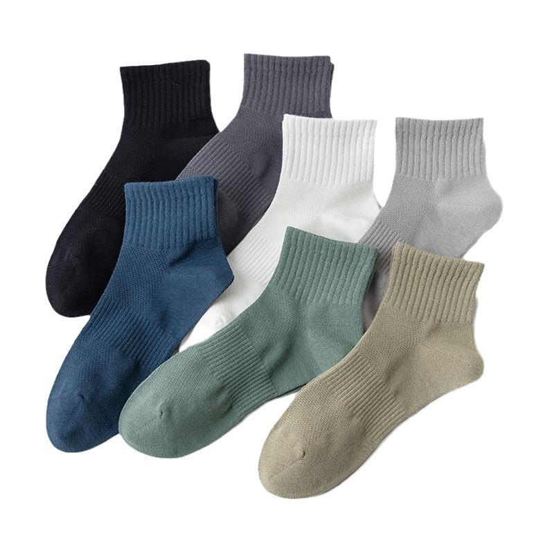 Men's Summer Thin Mesh Breathable Sports Pure Color All Go Boneless Sweat Absorber Cotton Socks