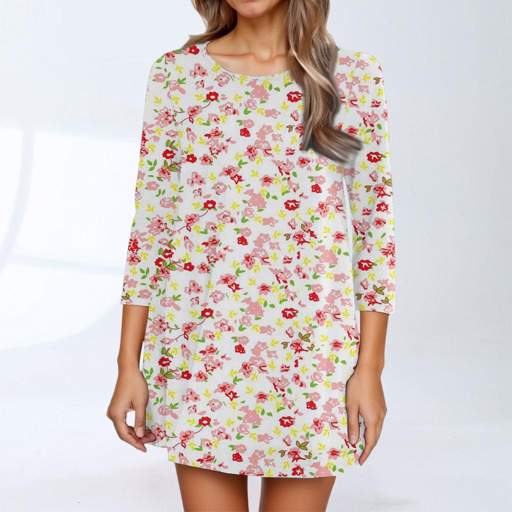 Dammode Casual Trekvartsärm Rundhalsad Topp