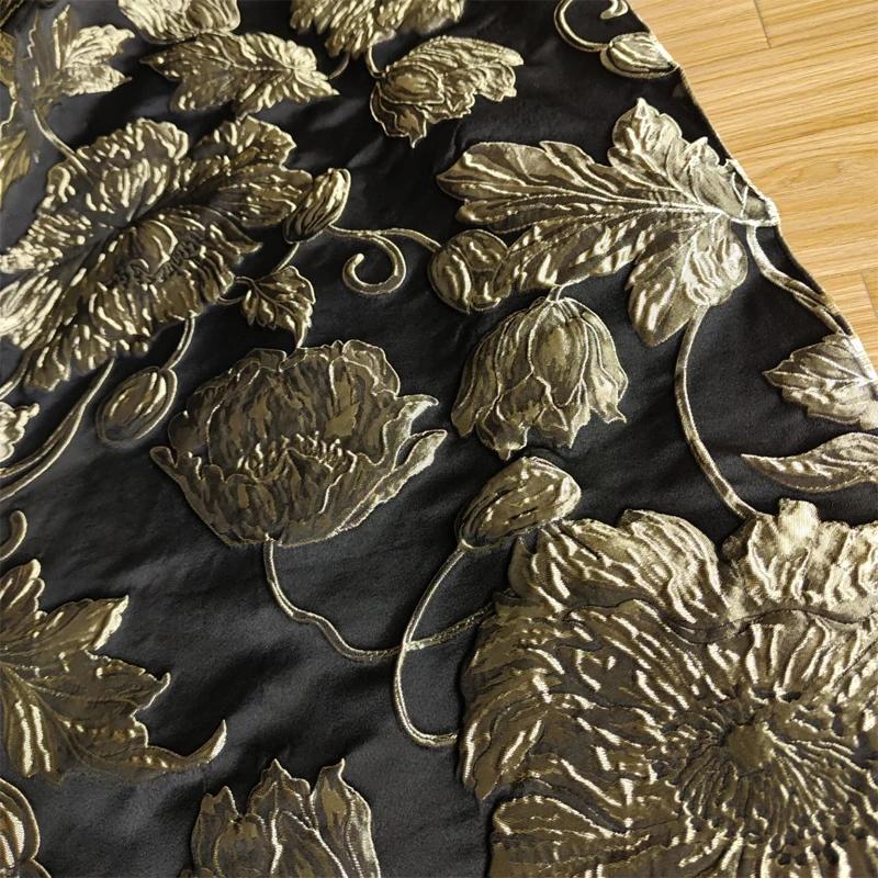 Yarn Dyed Embossed Gold Black Flower Jacquard Bubble Fabric Cloth 155cm Wide Sewing Fabric
