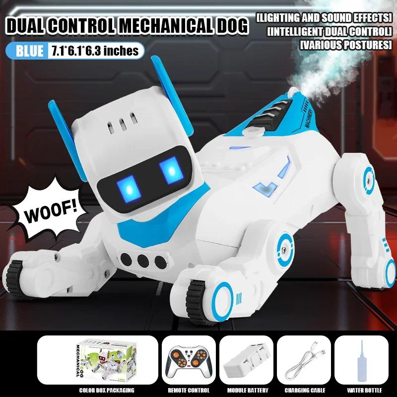 Interactive Remote Control Robot Dog 2.4G 4Wd Remote Control Mechanical Dog with Light Sound Spray Electric Animal Pet for Kids
