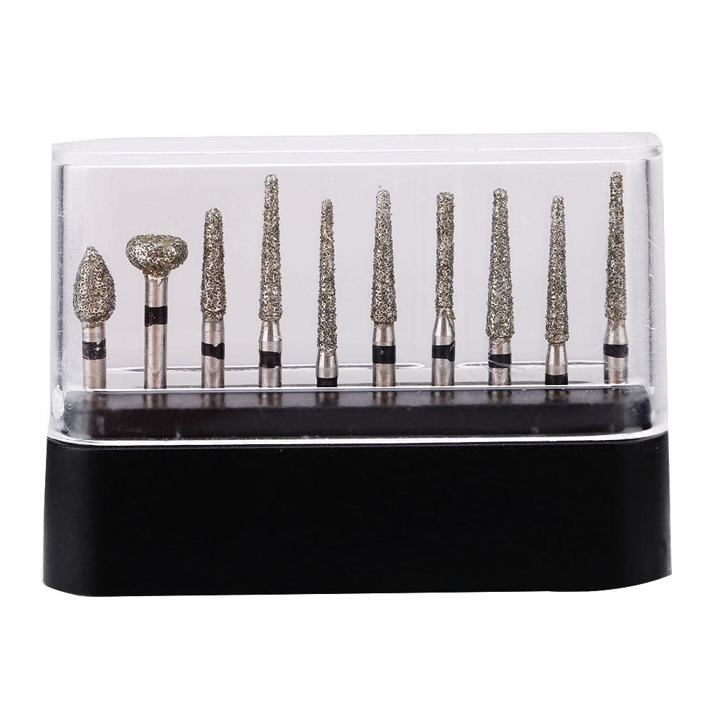 10pcs set Dental Diamond Burs FG 1.6mm High Speed Handpiece Emery Bits