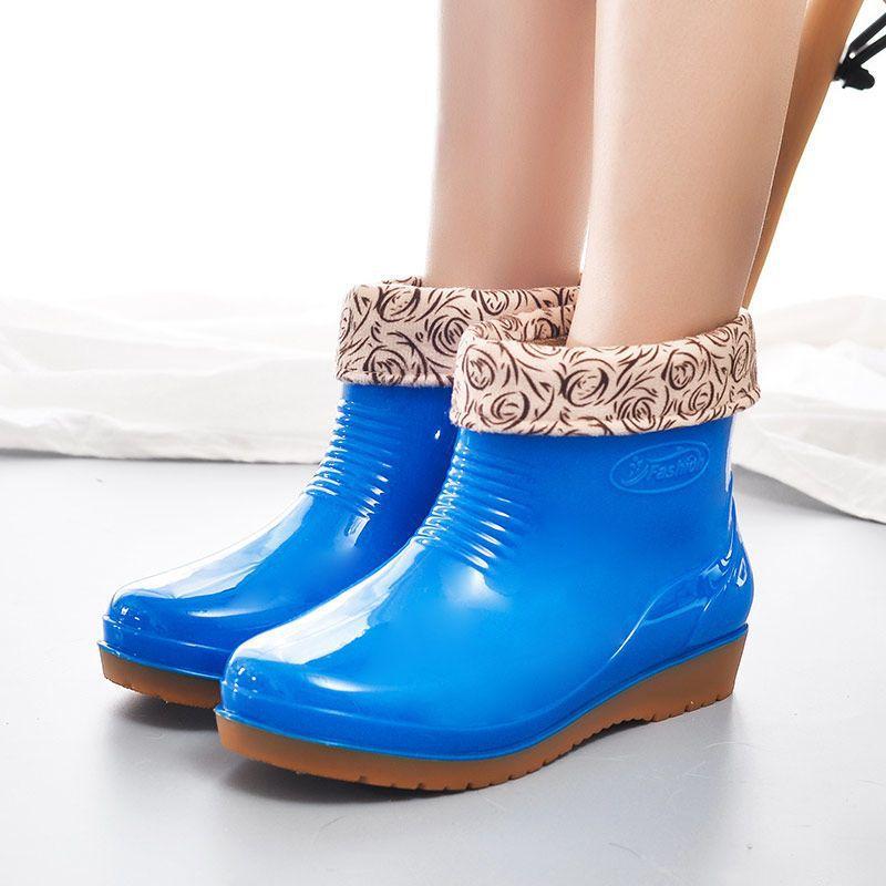 Rain shoes female adult fashion trend water boots water shoes non-slip waterproof velvet cotton thermal short tube platform rain boots four seasons