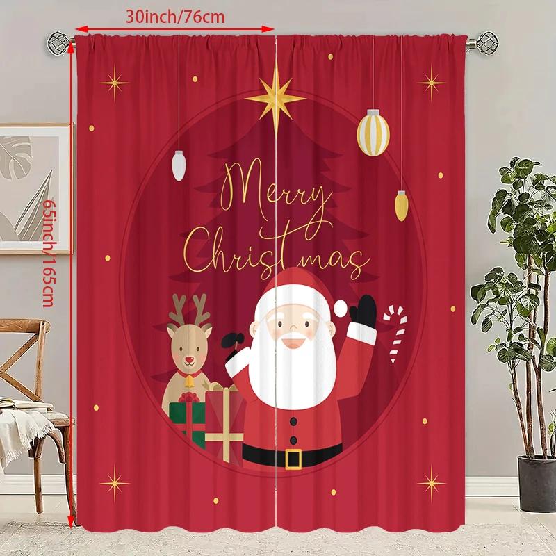 Christmas Tree Printing Curtain Polyester Material Suitable Bedroom Living Room Study Privacy Set Of 2 Made Washable Area Ready