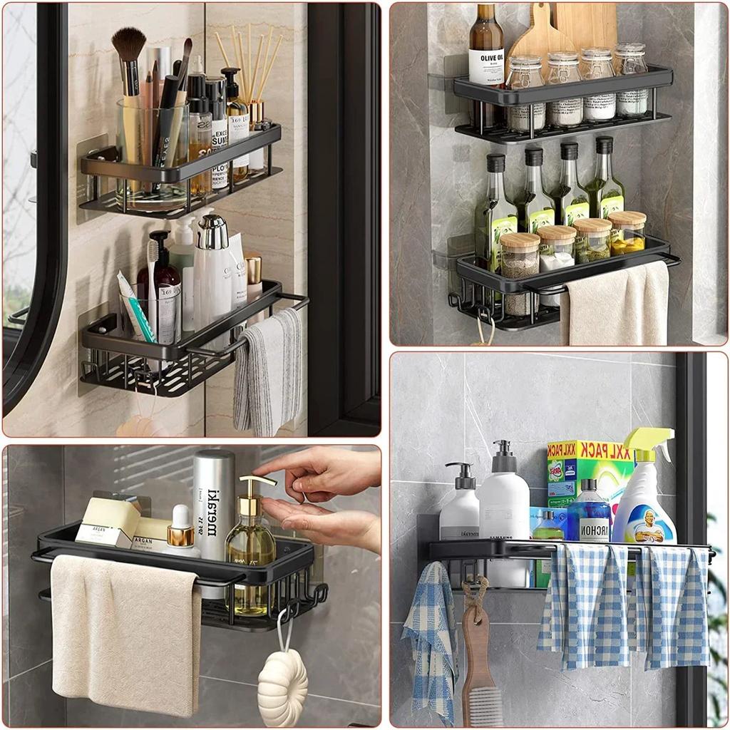 Badezimmerregal, Küchenaufbewahrungsorganisator, Aluminiumlegierung, Shampoo-Rack, Duschregal, Badezimmer-Zubehör, kein Bohrregal