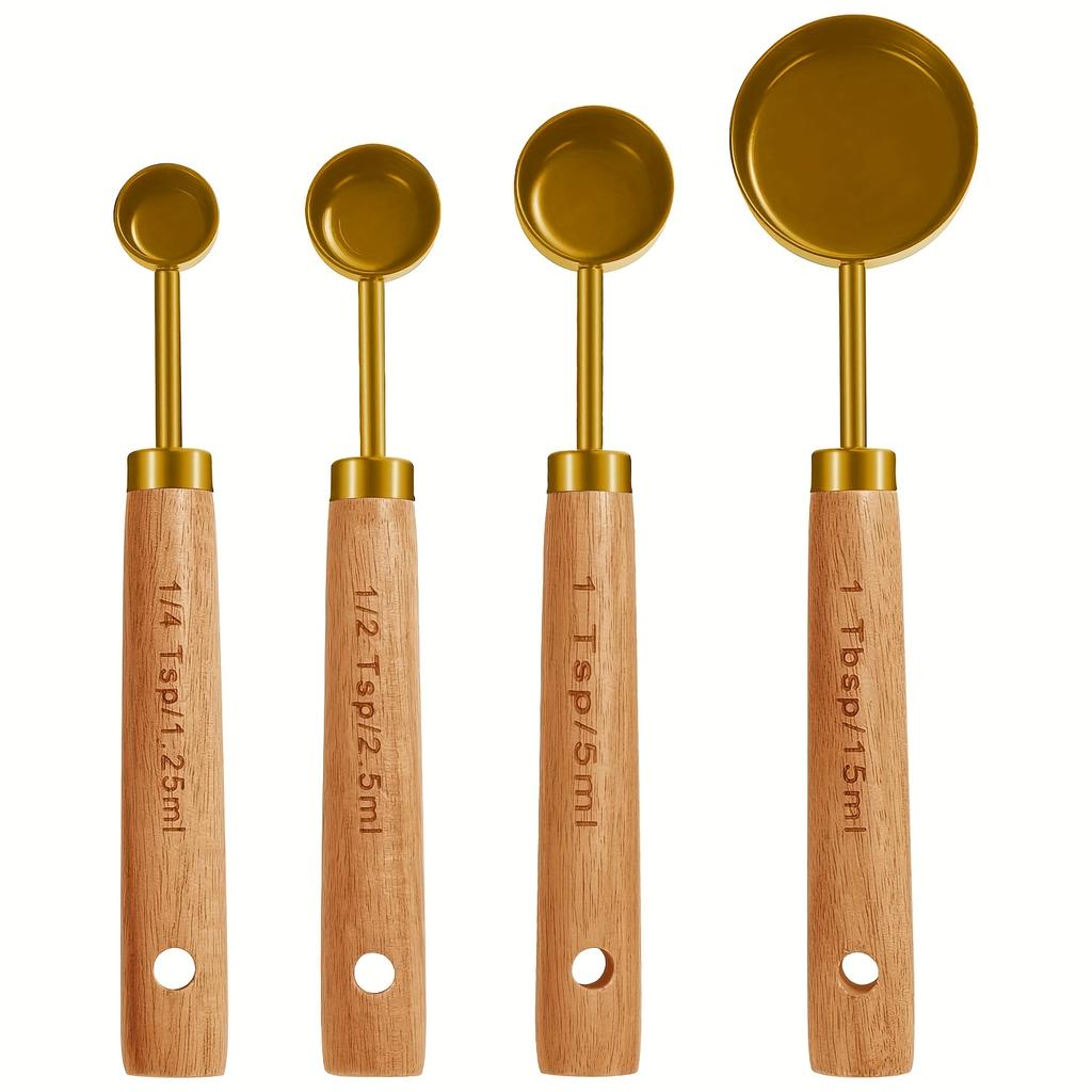Multiple colors available Stainless steel measuring cup and spoon set with wooden handle Metric and American wooden handles High-quality