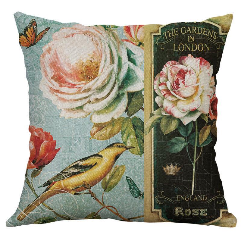 Premium Retro Flower Linen Pillow Case For Stylish Sofa Home Decor 18 Inches