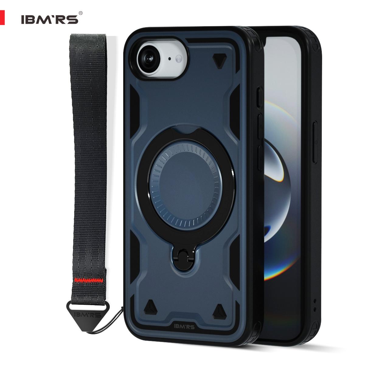 

Чехол IBMRS для iPhone 16e с магнитным креплением, противоударным, с подставкой и шнурком | Совместимость с IBM RS | Защита на 360° синий