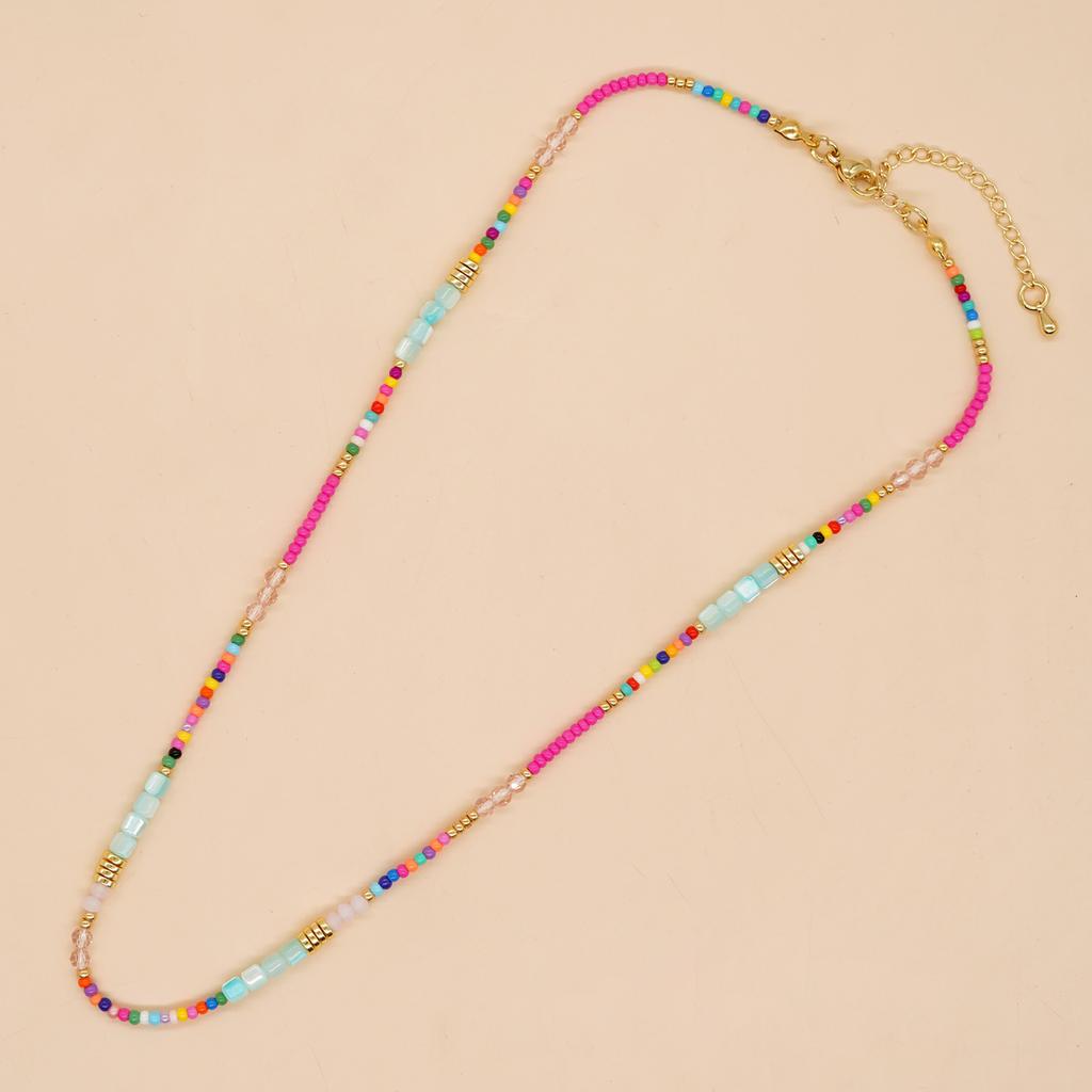 Go2boho Boho Beaded Necklaces For Women Rainbow Colorful Summer Bohemian Mixed Bead Crystal Necklaces Choker Beach Jewelry