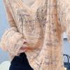 Autumn Winter V-neck Knit Base Layer European Style Thin Loose Long Sleeve Mohair Sweater for Women
