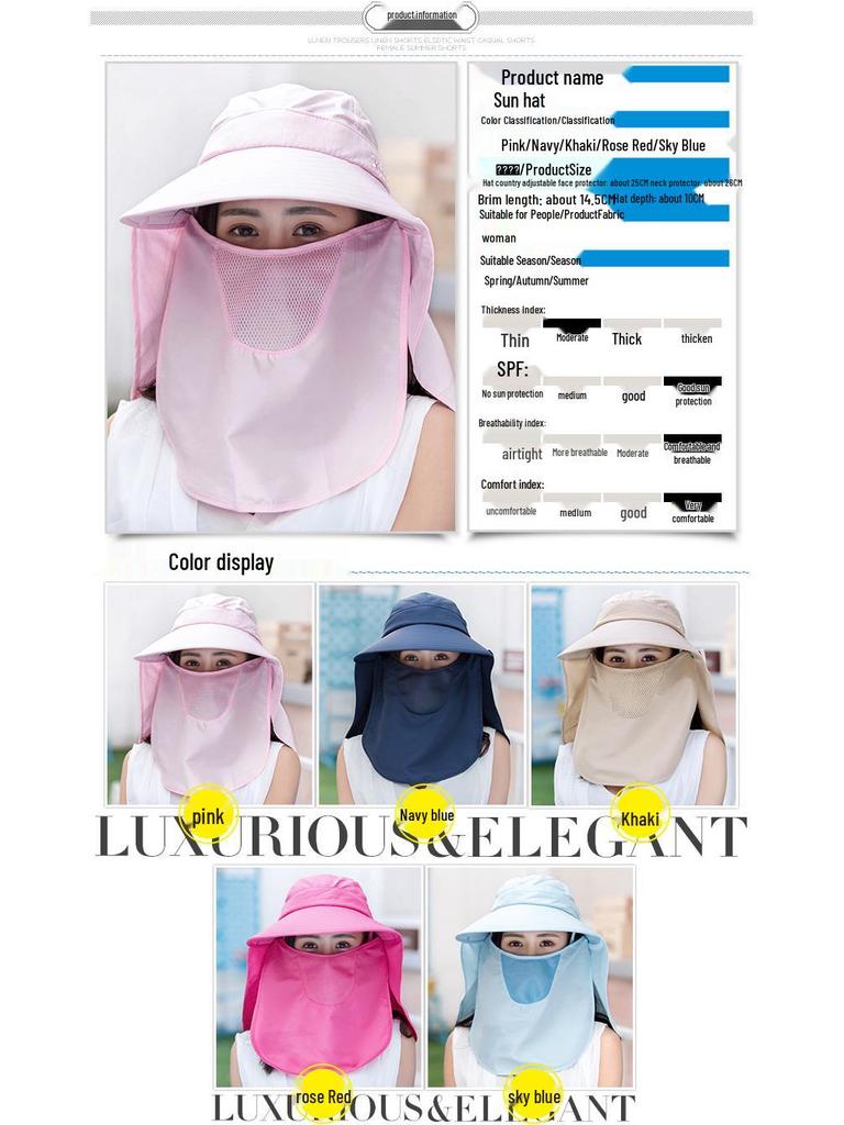 Women's Sun Hat with Face Covering - UV Protection, Wide Brim, Ideal for Outdoor Activities and Cycling.