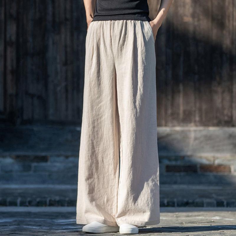 

Хлопково-льняные брюки широкого кроя в гонконгском стиле: Трендовая, Удобная, Омолаживающая, Женская мода Весна-Лето больших размеров 3XL льняной/естественный