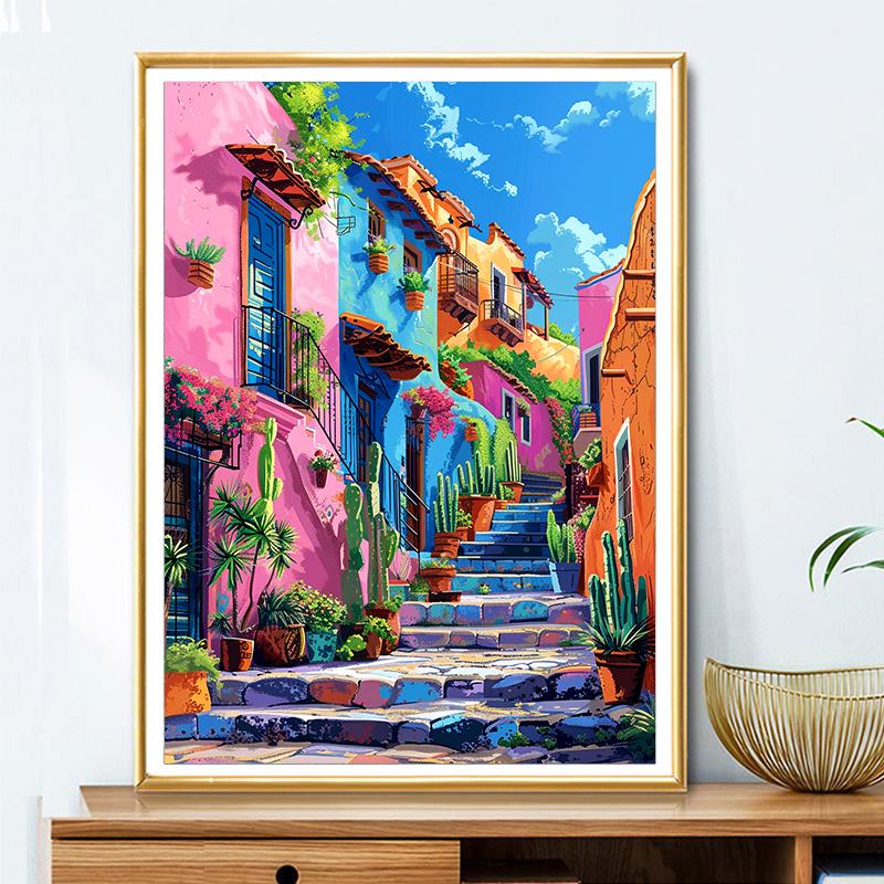 5d DIY Diamond Painting Cross Stitch Colorful Town Scenery Diamond Embroidery Mosaic Full Round Drill Home Decor