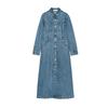 Spring New Women's Clothing Minimalist Style Decorated Row Button Lapel Long Sleeves Denim Midi Skirt Dress 1879225