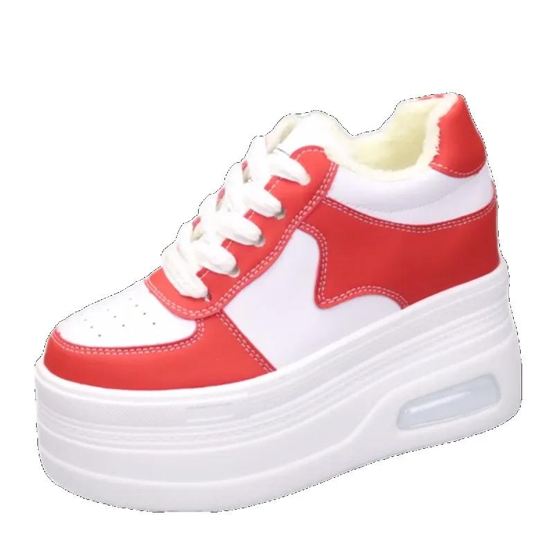 Fashion 12CM Chunky Sneakers for Women Fashion Fur Lined PU Leather Winter Shoes Casual Warm Walking Sport Tennis Ankle Botas