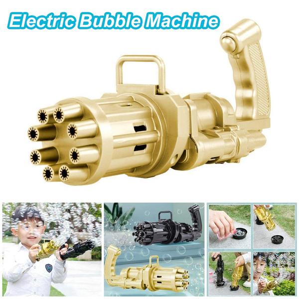 Electric Gatling Bubble Machine Bubble Maker Safe Summer Cooling Fan Outdoor for Kid,Eight Hole Huge Amount Automatic Bubble Maker Electric Bubble