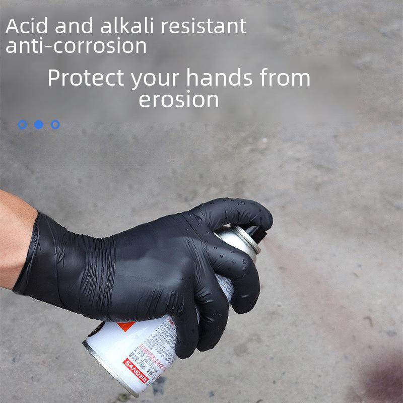 Wanli Black Nitrile Disposable Gloves - Food Grade, Acid & Alkali Resistant, Ideal for Housework & Tattoos