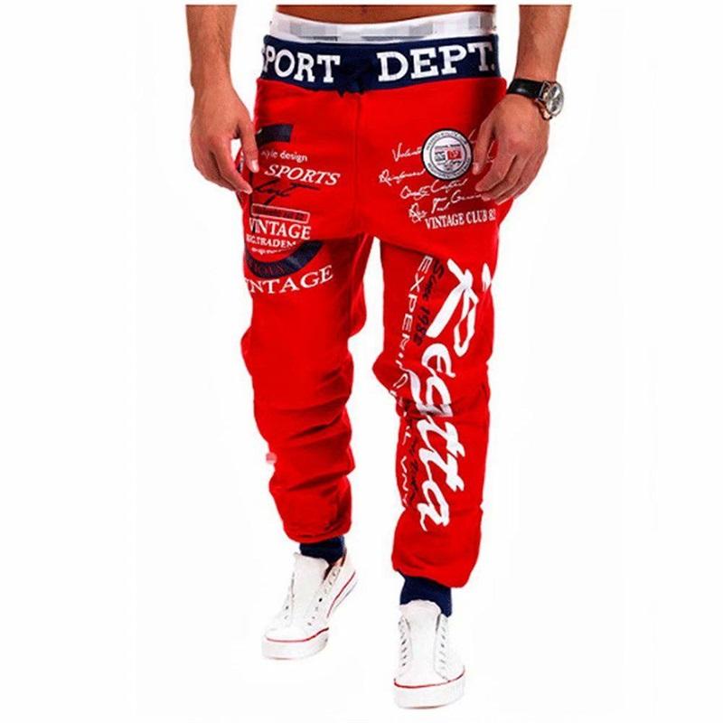 Men Letter Print Jogger Pants Drawstring Elastic Waist Loose Hip Hop Streetwear Casual Sports Trousers