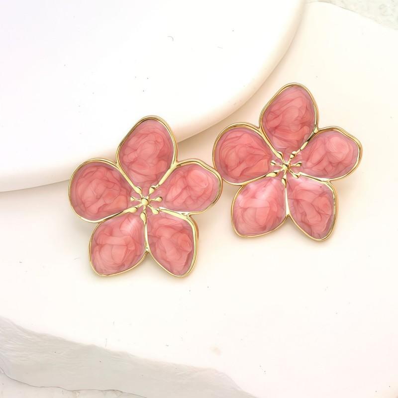 Creative Drop Oil Stainless Steel Petal Stud Earrings for Women Vintage Elegant Simple Flower Earrings Daily Versatile Jewelry