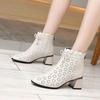 Women's Genuine Leather Hollow Out Ankle Boots Spring Summer New Block Heel Round Toe Big Size High Top Zippers Cool Boots