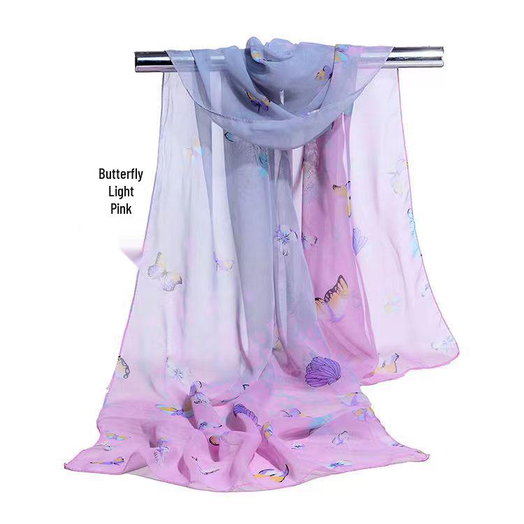 Spring & Summer Silk Chiffon Scarf for Women – Versatile, Fashionable, Sun-Protective, Printed Headscarf