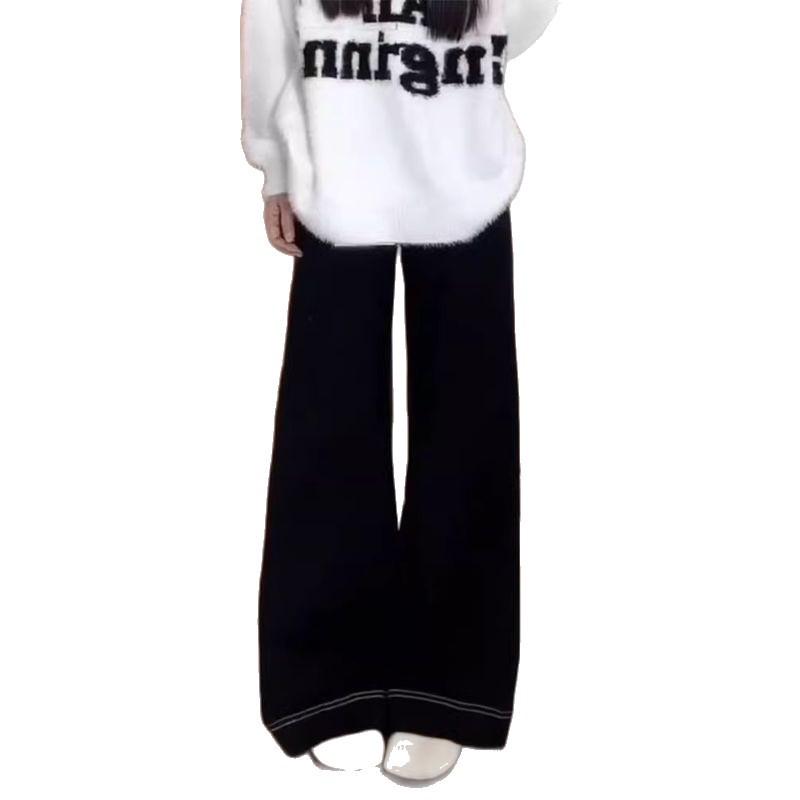Autumn 2025 Plus Size Women's Black Wide-Leg High Waist Floor-Length Jeans