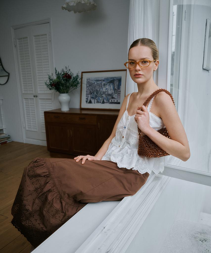 Green Butter Meadow Lace Skirt (Chocolate)