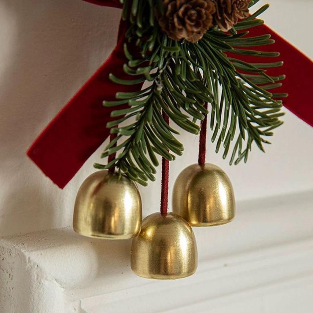1pc Christmas Pendant Gold Small Bell Velvet Bow Xmas Tree Hanging Ornament Christmas Decoration For Home New Year Gifts