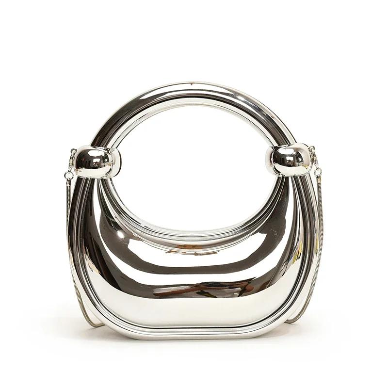 Summer PVC Metallic Gloss Half Moon Banquet Youth Sweet Crossbody Bags Hot Sale Advanced Sense Creative Design Luxury Handbags