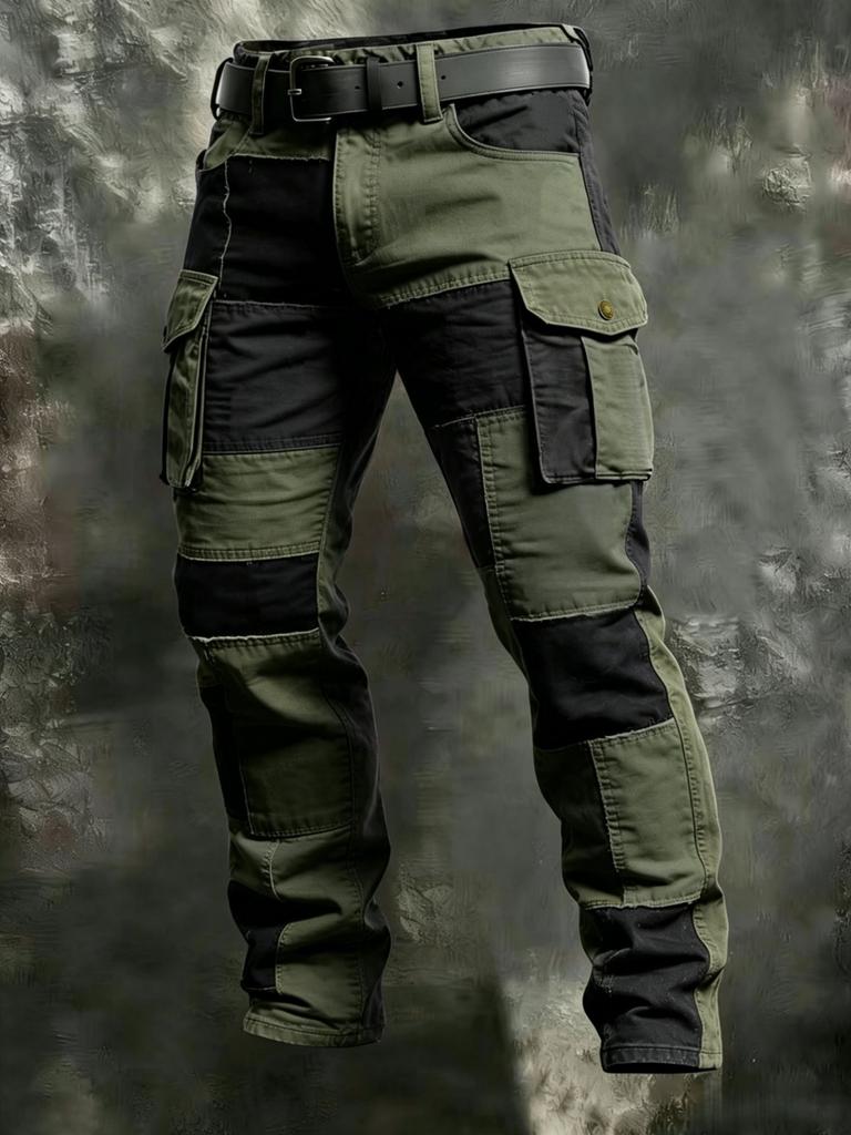 Reine Baumwolle Europäische und Amerikanische Herren Farbblock Taktische Mehrzwecktaschen Outdoor Arbeitskleidung Hose S-XL