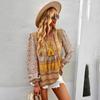 Casual V-neck Loose Bohemian Tops Temperament Long Sleeve Shirt Spring Lace-Up Flower Print Blouse Elegant Clothes Blusas 28183