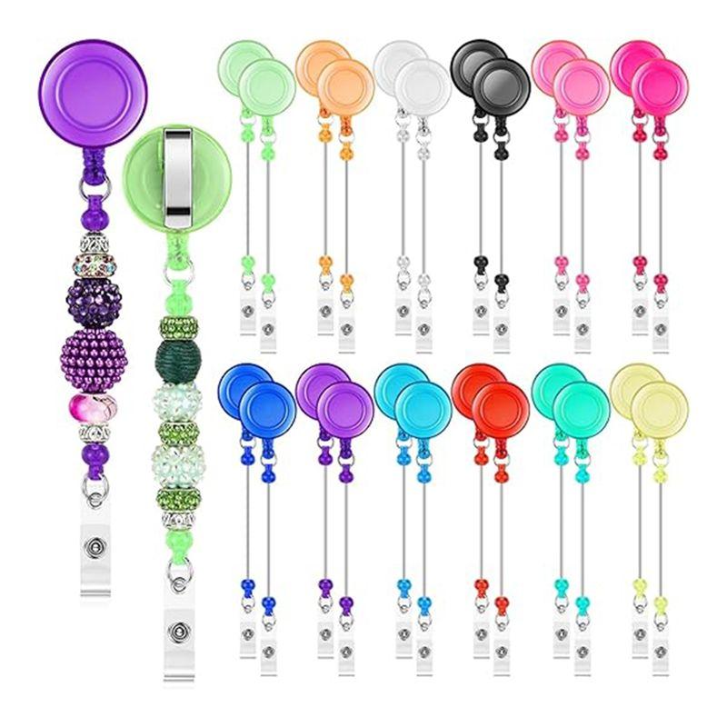 

M-Modern-24 Pcs Beadable Badge Reel Retractable Clips Holder For Beads Bulk Blank Bar ID Name For Nurse Teacher Office Supplies разноцветный