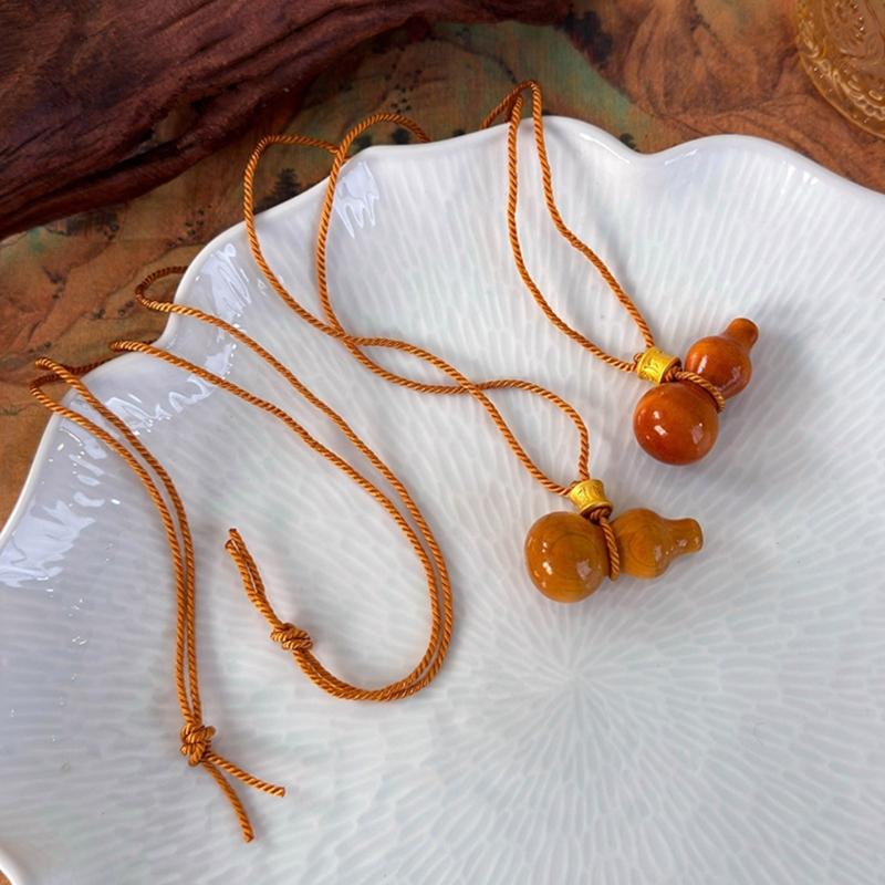 Creative Wood Gourd Pendant Necklace Long Rope Necklace Handmade Adjustable Rope Sweater Chain Present for Women Girls