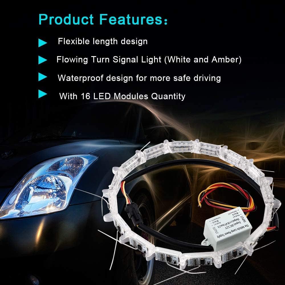 

GrandviewTM 2pcs Flexible Car Led Strip, Crystal DRL Led Lights Daytime Running Light Flowing Turn Signal Light Headlight White/Amber Fog Lamp 12V