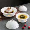 Individual Ceramic Warming Stew Bowl with Lid and Gold Rim