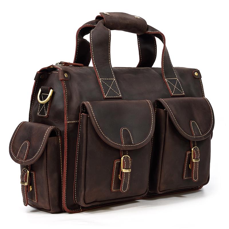 Leather Handbags for men male genuine leather business briefcase for man men's real cow skin shoulder bag tote bags brown