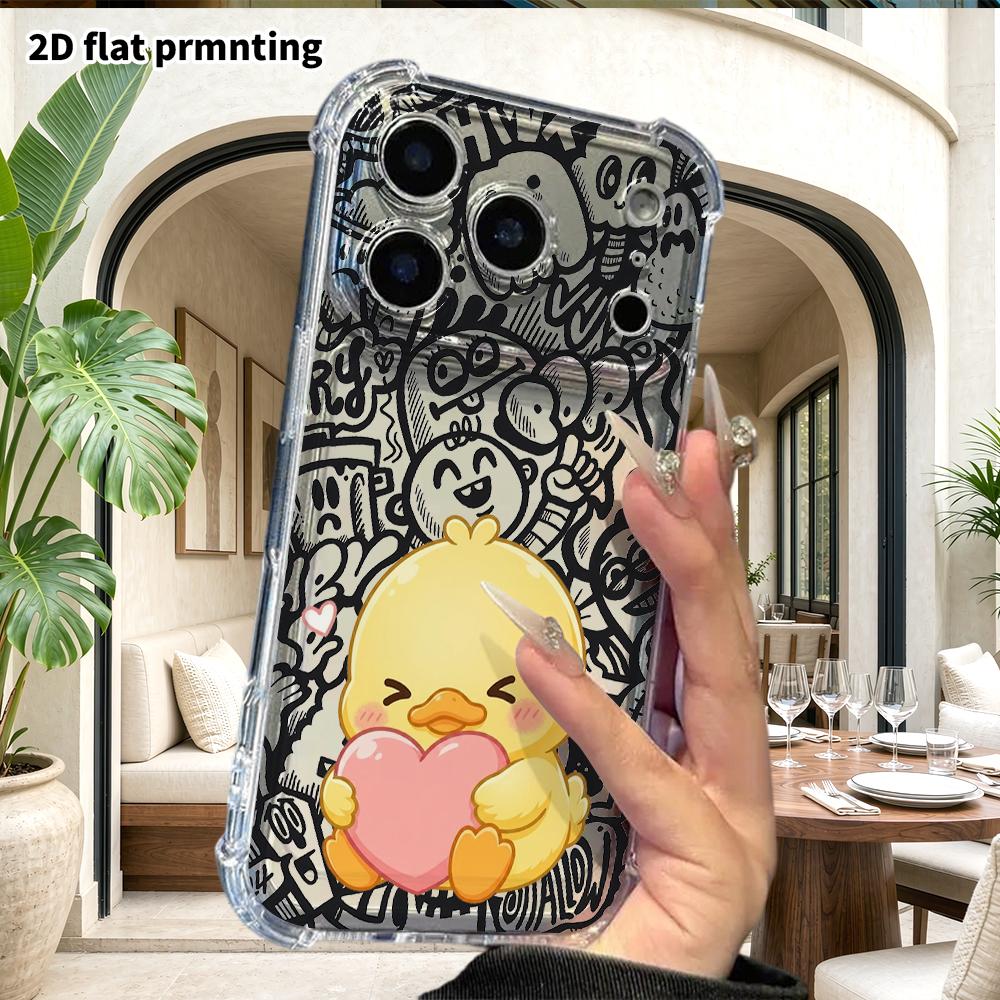 Phone Case: 2D Flat Suitable for iPhone 18 17 16 15 14 13 Pro, Transparent Four Corner Protective Case, Little Yellow Duck, Christmas and Halloween Gi