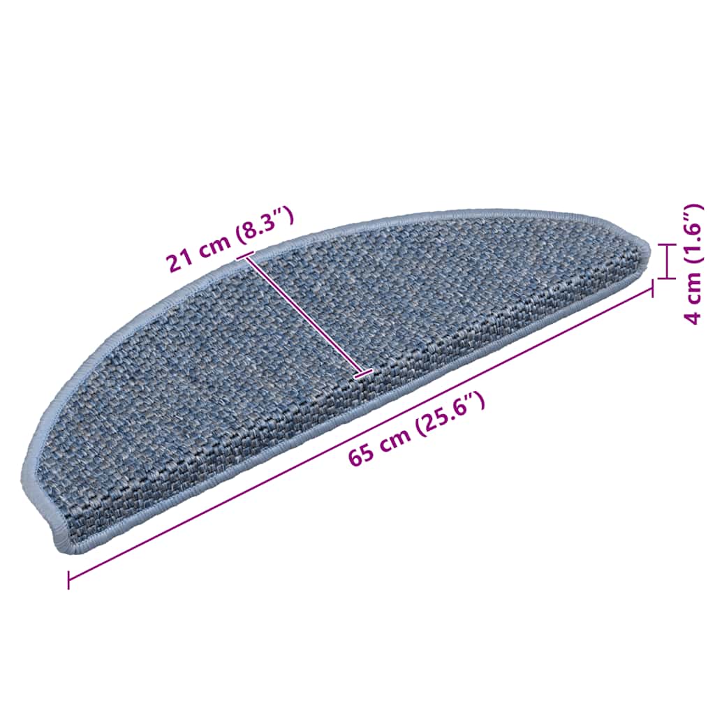 Self Adhesive Stair Mats Sisal Look 15 pcs 65 x 21 x 4 cm Blue