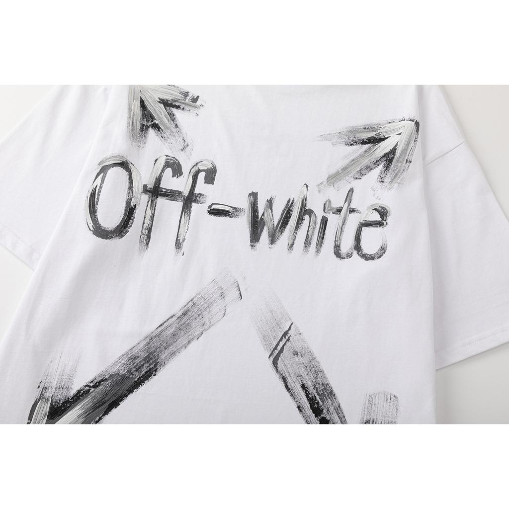 Off-White 2025 Spring/Summer New Letter Arrow Printed Pattern Round Neck Hooded Short Sleeved T-shirt for Men and Women
