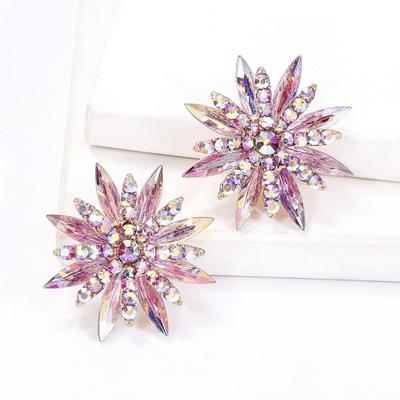 1 Pair Snowflake Shape Stud Earrings Shining Rhinestones Inlaid Women Ear