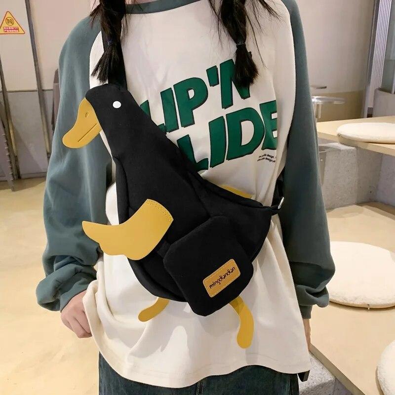 Women Cute Funny Small Bag Female New Canvas Duck Crossbody Bag Ins Girl Personality Waist Chest Bag